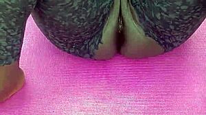ebony milf’s morning workout with pussy spreading action outdoors.