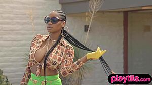 Curvy bbw ebony flaunts huge tits and big ass in raw display