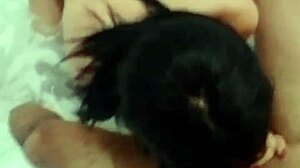 This escort gives a sloppy blowjob before getting wild in the motel hot tub