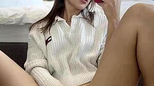 Is Ellie Leen Fingering Her Wet Shaved Pussy In Front Of The Mirror For Squirting?