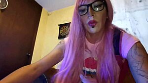 Mexican Ladyboy in Miniskirt Masturbates with Teen Fleshlight Pussy Simulator