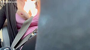 Artemisia love feels horny flashing big tits in car