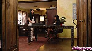 Will personal assistant Gal Ritchie seduce her boss Little 18+ Puck for that laptop access?