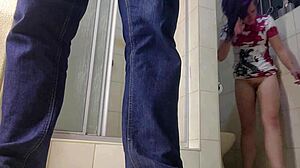 18-Year-Old Petite Teen Sucks Cock While Flashing Pussy Upskirt No Panties.
