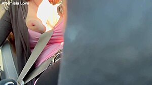 Artemisia love feels horny flashing big tits in car