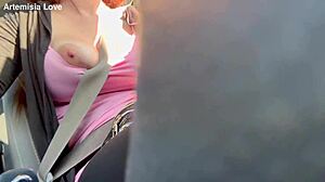 Artemisia love feels horny flashing big tits in car