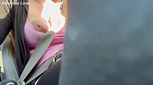 Artemisia love feels horny flashing big tits in car