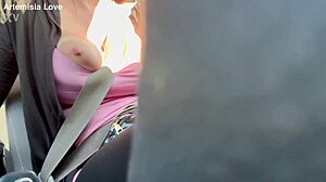 Artemisia love feels horny flashing big tits in car