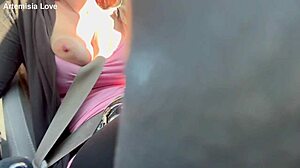 Artemisia love feels horny flashing big tits in car