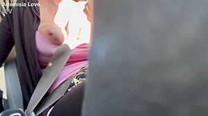 Artemisia love feels horny flashing big tits in car