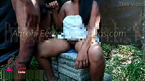 Indian aunty feels intense pleasure in public outdoor fucking