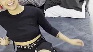 Tiny emo goth teen faces intense creampie after interview.