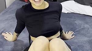 Tiny emo goth teen faces intense creampie after interview.