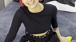 Tiny emo goth teen faces intense creampie after interview.