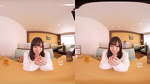 in vr, girlfriend exposes tits in family restaurant, changes into perverted underwear, gets toy orgasm with anal exposed, then raw sex in various positions ending with creampie