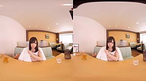 in vr, girlfriend exposes tits in family restaurant, changes into perverted underwear, gets toy orgasm with anal exposed, then raw sex in various positions ending with creampie