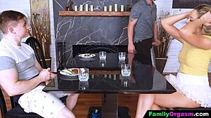 Familyorgasm - stepdad and stepmom fuck their offspring during family dinner 😈