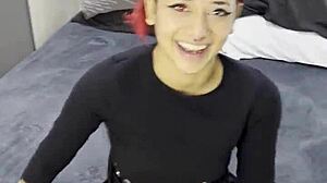 Tiny emo goth teen faces intense creampie after interview.