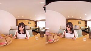 in vr, girlfriend exposes tits in family restaurant, changes into perverted underwear, gets toy orgasm with anal exposed, then raw sex in various positions ending with creampie