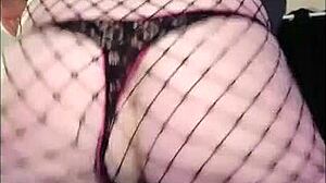 sexy fat ass sways in fishnets, flashing her curvy body close up