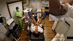 Nurse Melany Lopez spreads her ass for close-up vibrator play