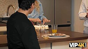 vip4k shares the moment a blondie loses her virginity in a hardcore kitchen encounter