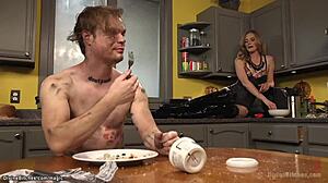 Sexy mistress dominates married man with rough strapon play