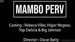 athletic ebony rebeca takes three huge cocks in double anal