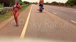 Wow, check Pinky taking a naked dare on Indian highways! It's wild seeing her bare it all out there.