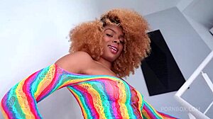 athletic ebony rebeca takes three huge cocks in double anal