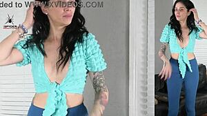 Jazmin stuns in leggings and wrap shirt for a hot photoshoot. Her curvy Latina body shines in every homemade POV angle.