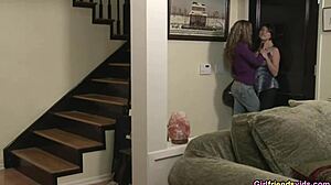 petite brunette teen girlfriend masturbates with fingering in lesbian scene