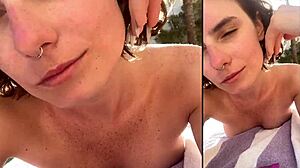 sultry hardcore with skinny bikini babe on lounger