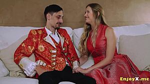 busty towheaded slut with massive jugs and shaved pussy does muff diving and hard-on gargling.