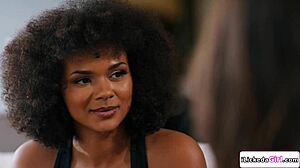 Big tits ebony threesome with roommate and girlfriend scissoring and licking