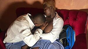 two students sneak a wild fuck after school. big black cock makes her squirt backstage.