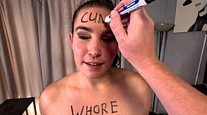 Whore Craves Humiliation Sucking Jerking Cock for Face Spitting Cum Facial