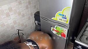 Hot milf camgirl contrasts softcore with intense dildo fucking in kitchen