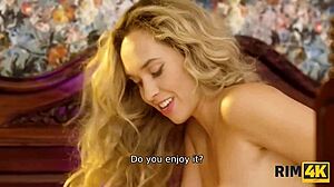 Stranger gets a wild rimjob with big European fake tits in play.