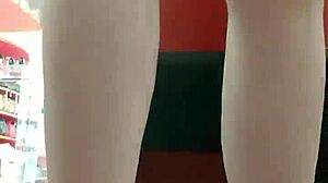 After Workout, Stepsister Tries On Shoes In Store, Showing Dirty Feet And Panties To Voyeur