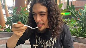 Eat fast, that food won't pay itself! Latina handjob POV