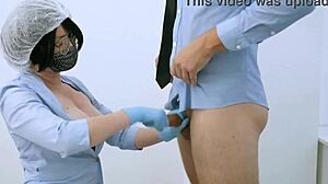 Nurse Tests Big Dick for Sperm Analysis with Prostate Massage.