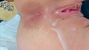 Close-up MASTURBATION of beautiful CREAMY pussy with dildo and vibrator.