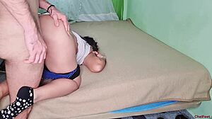 I masturbate before gym, trainer fucks my ass and cums on feet