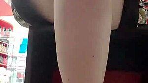 yo, after workout, stepsister flashes dirty feet and panties in store