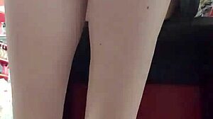 After Workout, Stepsister Tries On Shoes In Store, Showing Dirty Feet And Panties To Voyeur