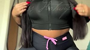 Black cat wife in leggings shows off her ass in amateur POV fetish video