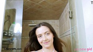 I saw the alluring teen brunette taking a shower