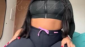 Black cat wife in leggings shows off her ass in amateur POV fetish video