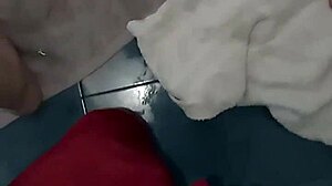 Warming up her wet pussy with a hairdryer in toilet play